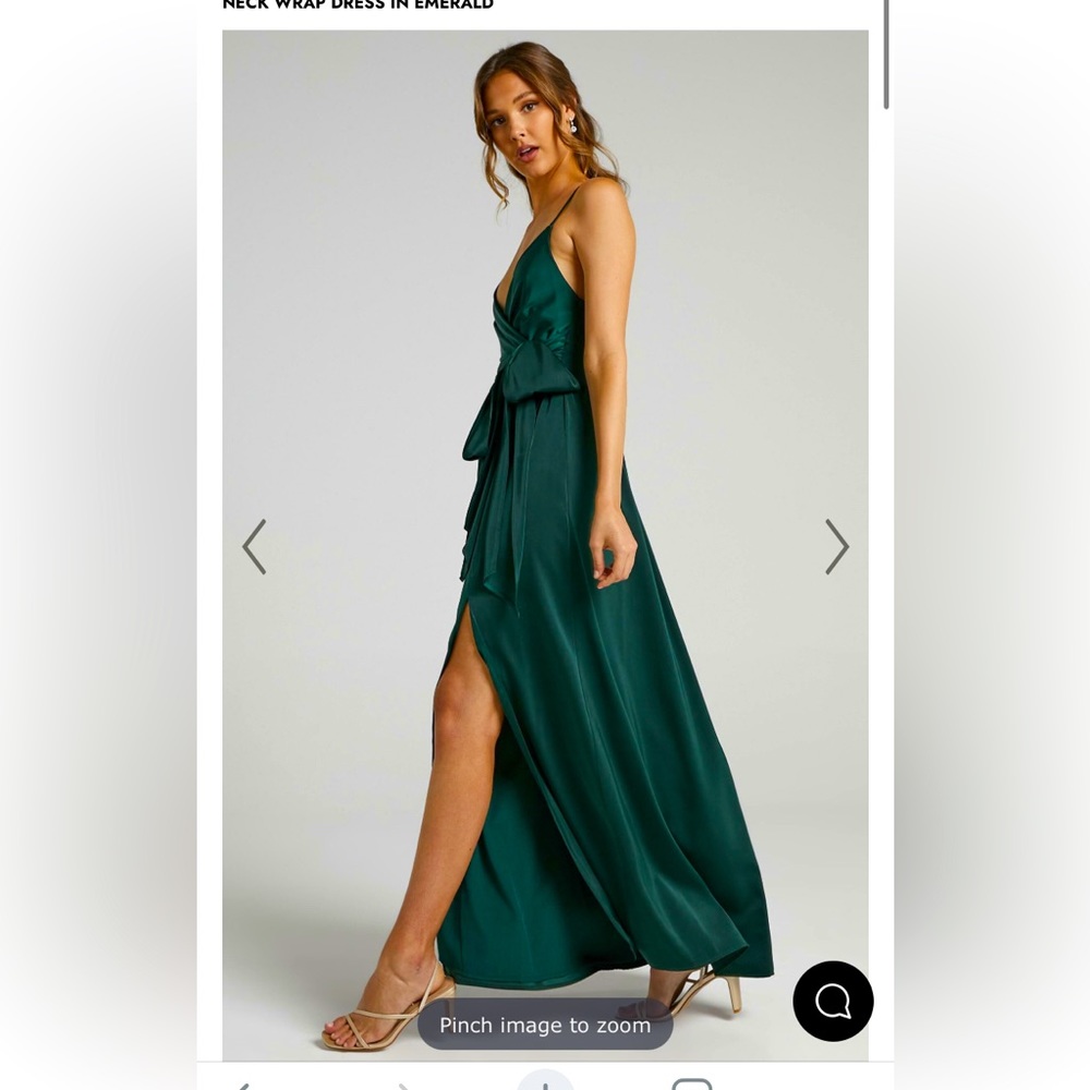 SHOWPO REVOLVE AROUND ME MIDI DRESS - V NECK WRAP DRESS IN EMERALD